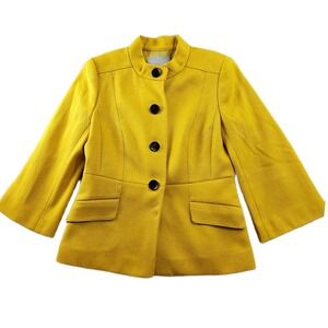 Classiques Entier Blazer Jacket Women's S Yellow Wool Lined Career Button Front